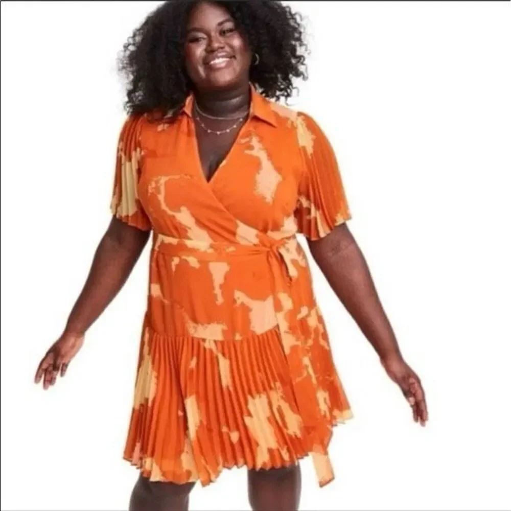 ✨ALEXIS Target Flutter Sleeve Pleated Wrap Sz 3X Dress Orange✨